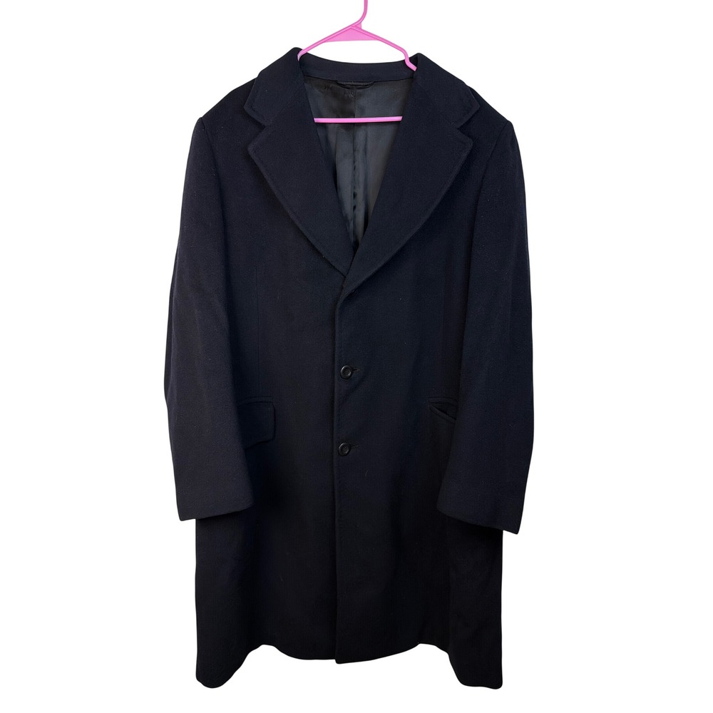 Lazarus Carolinas' Finest Men 100% Pure Cashmere Overcoat Long Jacket Black VTG